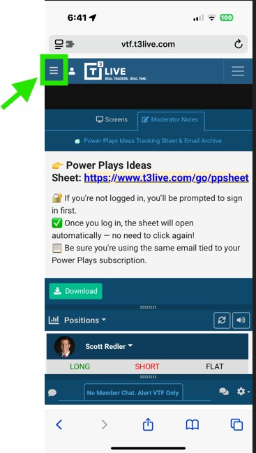 VTF Mobile View screenshot of the login page